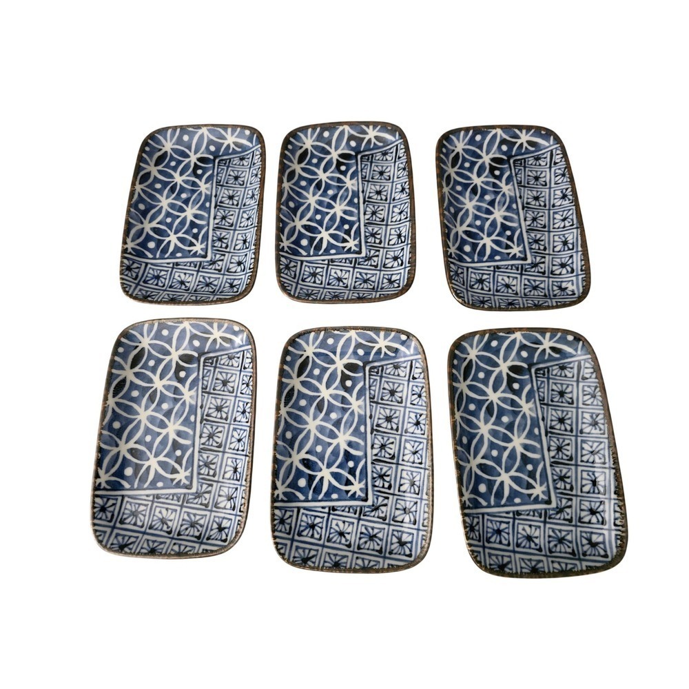 Vintage Japanese Blue White Porcelain Appetizer Sushi Plates Set of 6 Made Japan